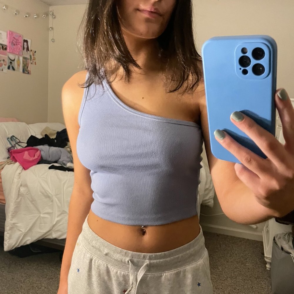 Small Blue One Shoulder Top